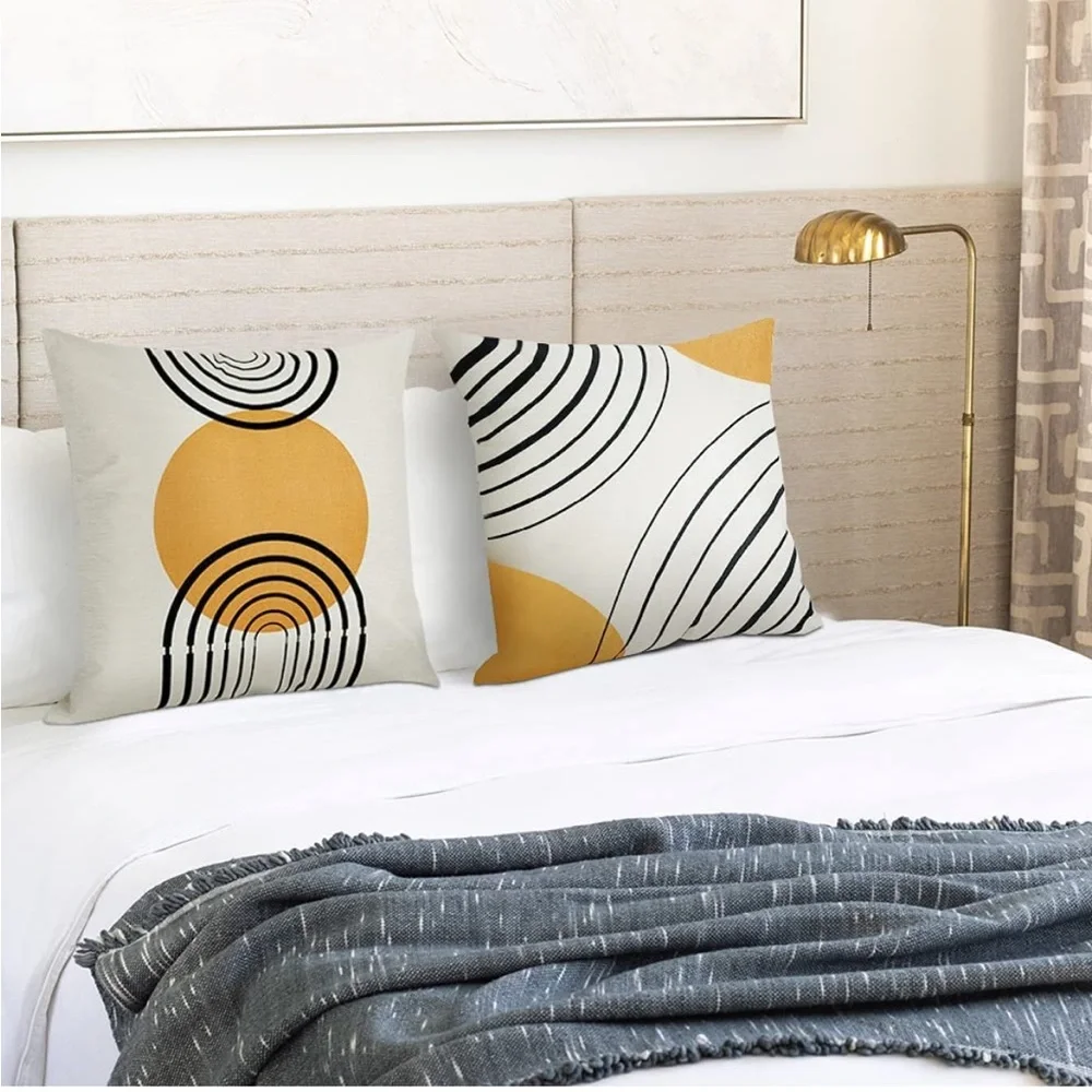 Luxury Home | Golden Yellow & Black Modern Abstract Print Throw Pillow Covers